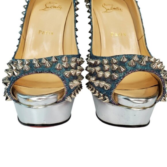 Christian Louboutin Metallic Lady Peep Spikes 150 Pumps - Picture 3 of 8